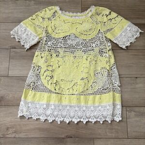 Anthropologie Moulinette Soeurs Crochet Dress Sz 2P Lined Preppy Mini Knit Boho